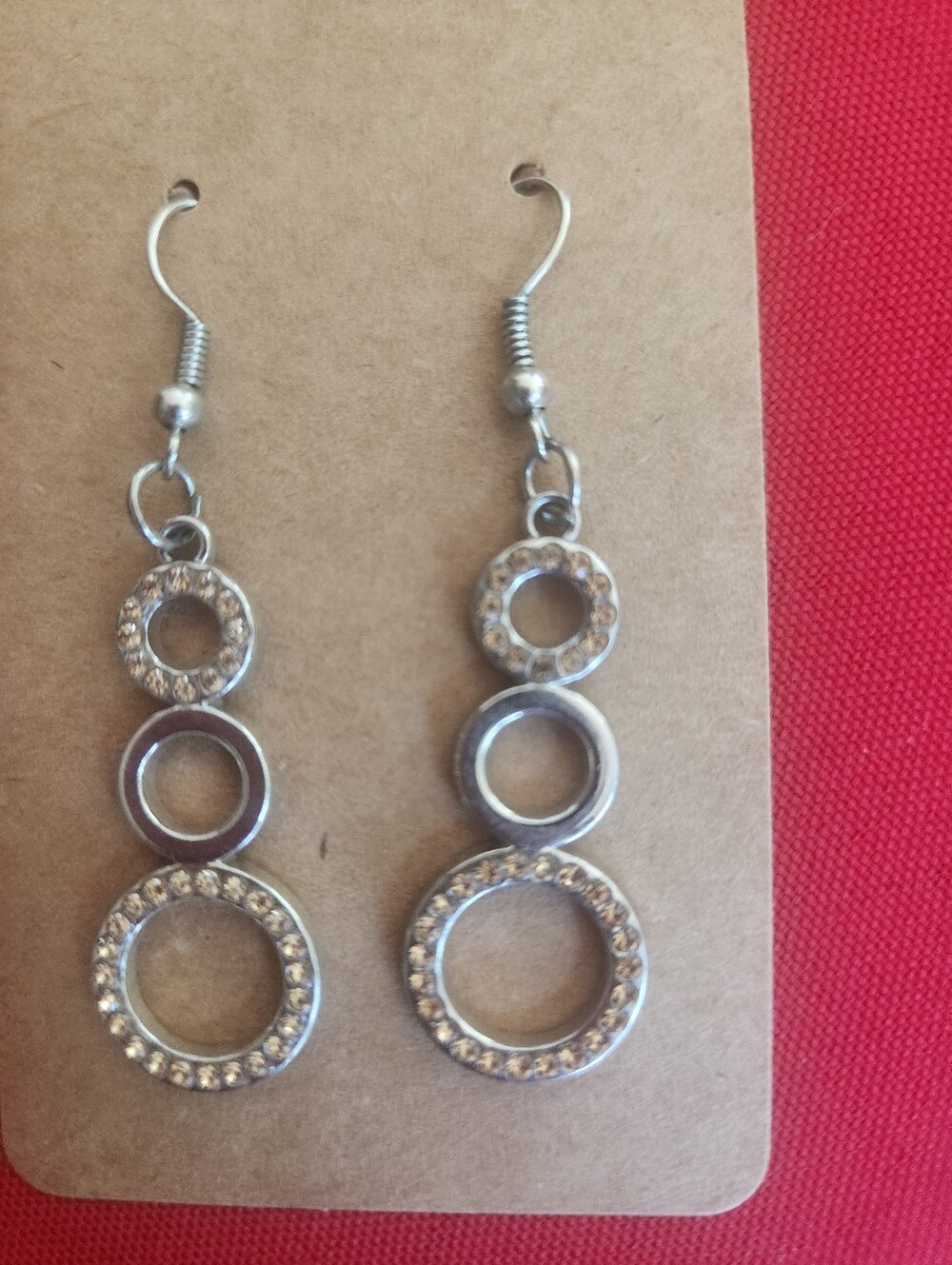 Silver and Champagne Crystal Circle Drop Earrings - Women Jewelry